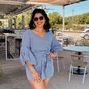 Stripped Puff-Sleeved Romper